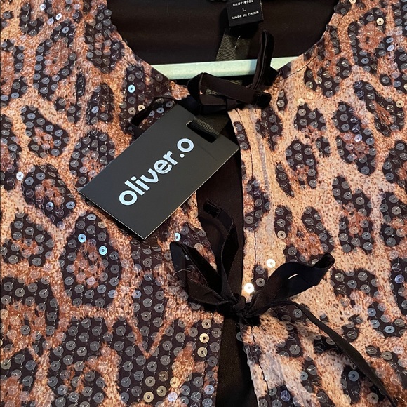 Olivers Sequin Leopard Print Peplum Blouse in Brown and Black - Picture 5 of 7